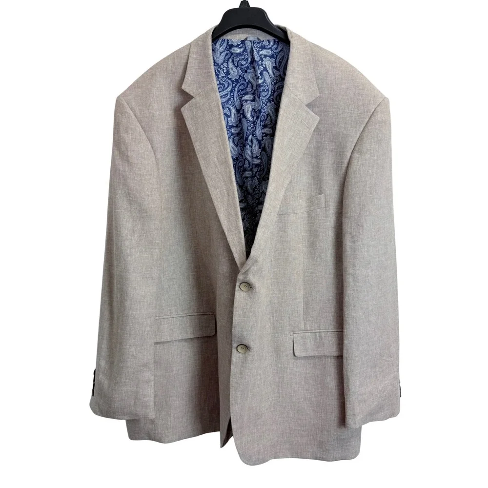 Oak Hill Mens 3XLT 54L/56L Beige Linen Blend Two Button Blazer Sport Coat